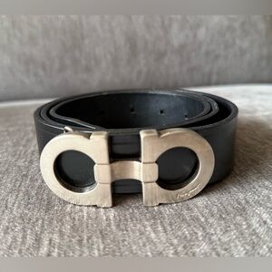 Salvatore Ferragamo Ladies Black Leather Belt with Gancini Buckle